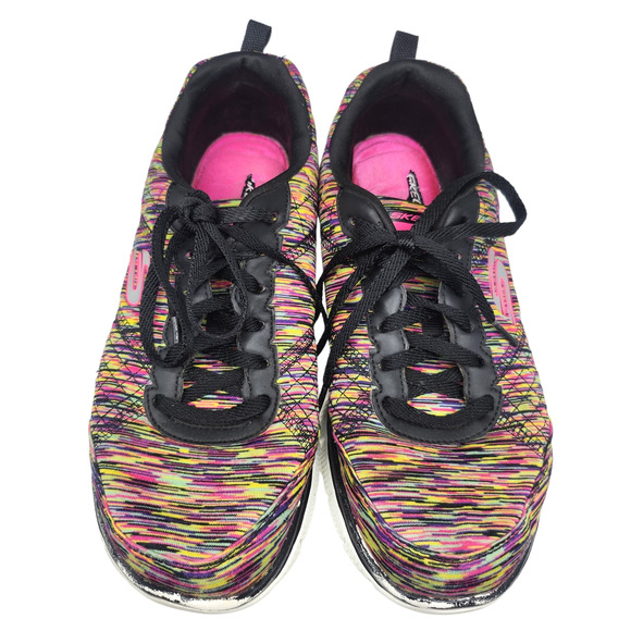 Skechers Shoes Womens 8 Rainbow Striped Neon Abstract Lite Weight Tennis Running - Picture 4 of 11